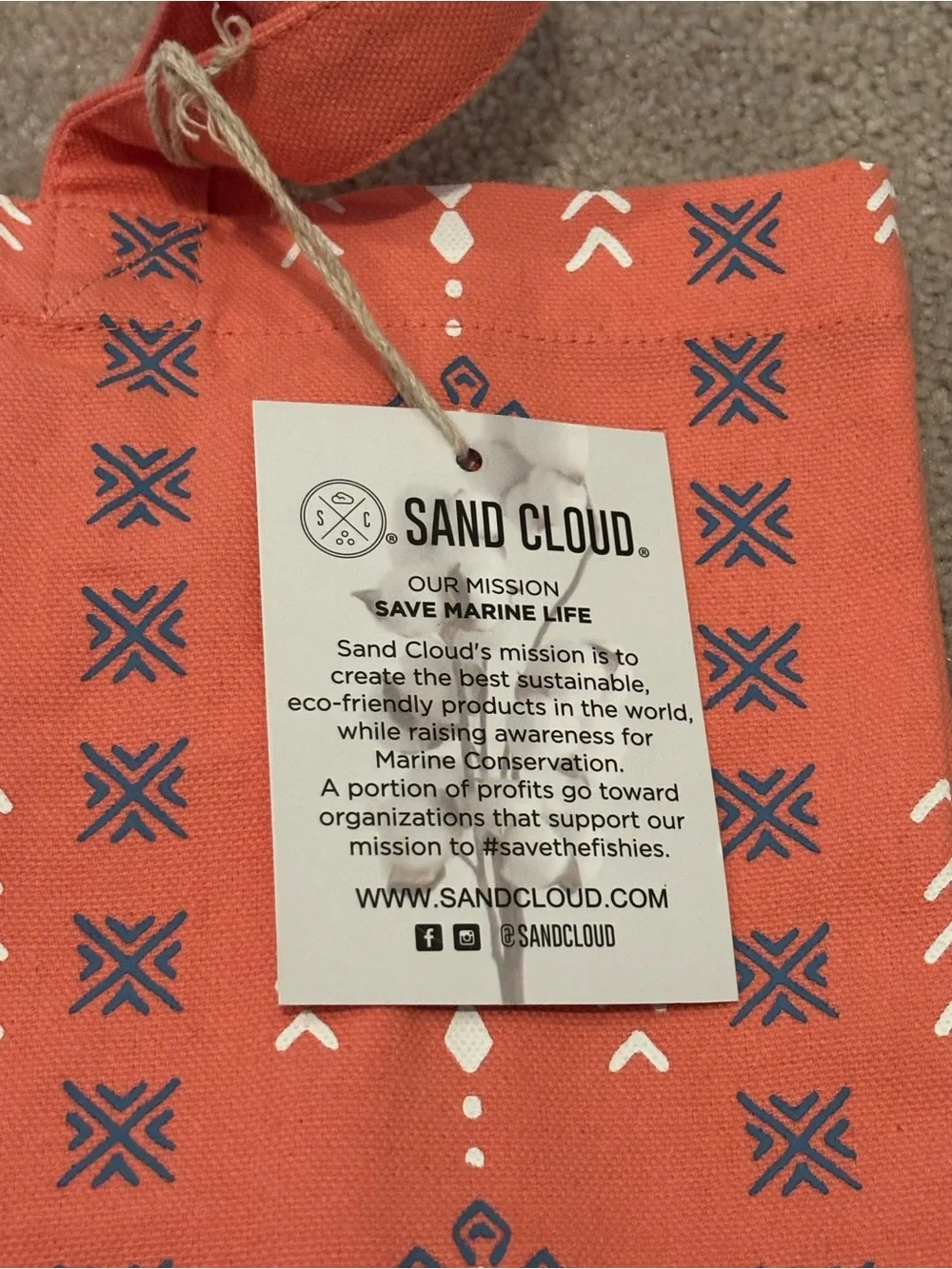 Sand Cloud Everyday Tote Organic Cotton Coral Patterned Tote Bag Marine Life New